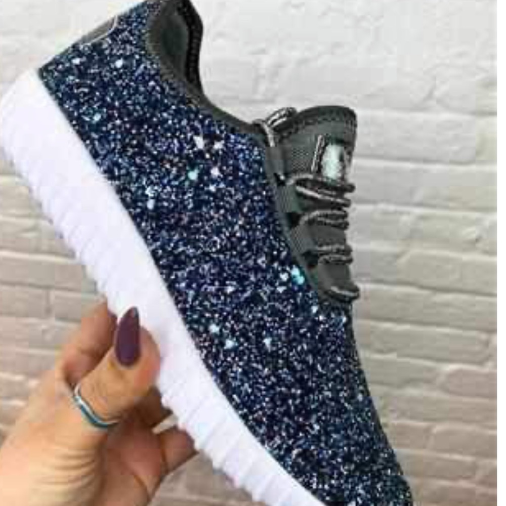 Southern fried chics navy glitter bomb sneakers